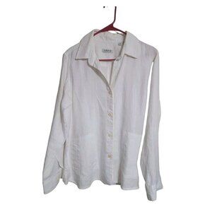 Orvis Shirt Women M White Linen Blouse Beach Resort Preppy Modest lagenlook
